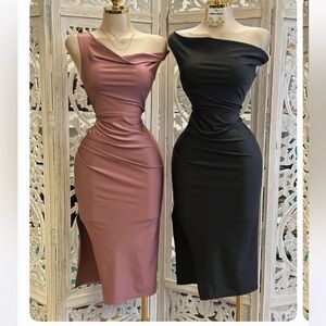 Elegant Asymmetrical One Shoulder Dress - Black